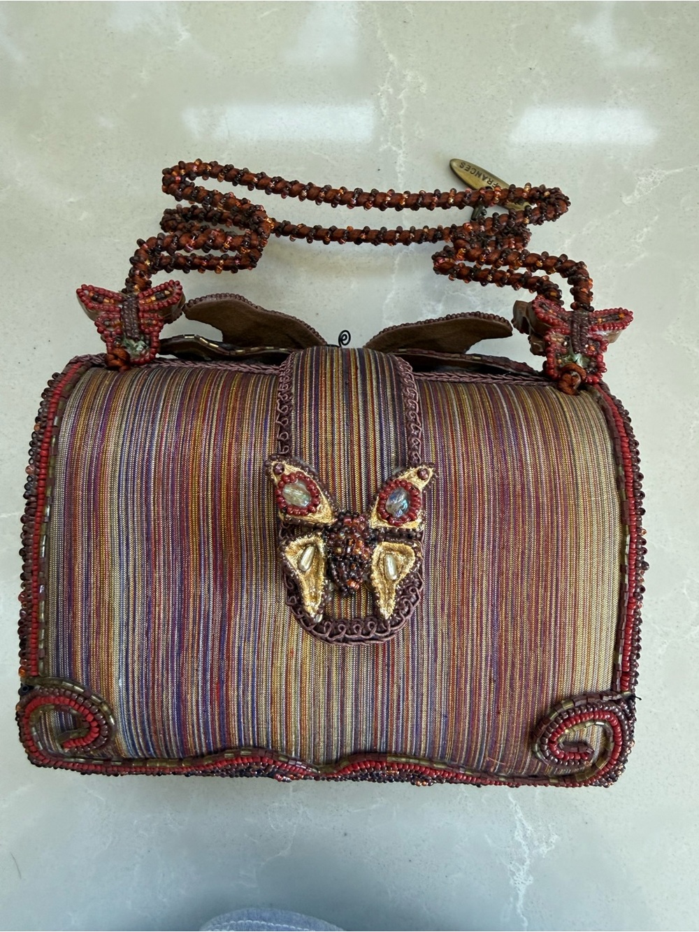 Mary Frances Beaded Butterfly Handbag Silk Box Bag Top Handle Retired RARE - Picture 2 of 8